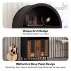 Mobile bar 71, Credenza ad arco stile rustico, Armadietto ad arco e mobile caffè nero, Stand per whisky con portabottiglie e portabicchieri per soggiorno/sala da pranzo