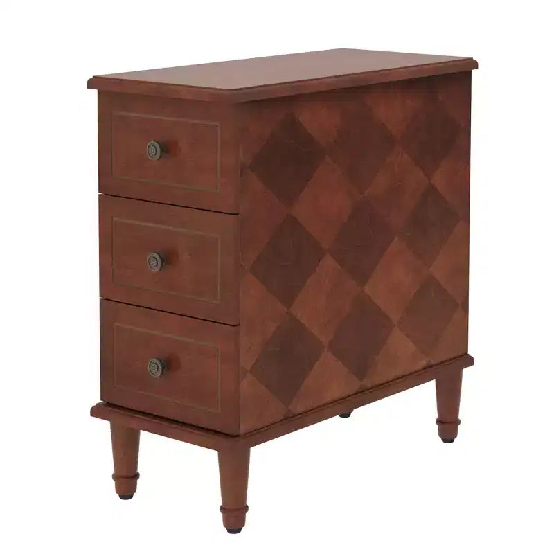 Comodino in Legno Completamente Assemblato, Tavolino Laterale Stretto a 3 Cassetti per Camera da Letto