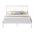 Struttura letto a piattaforma queen size con testiera, struttura in metallo resistente, 32 cm di spazio sotto il letto, robuste doghe, silenzioso, non è necessario il box spring, bianco