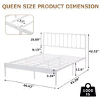 Struttura letto a piattaforma queen size con testiera, struttura in metallo resistente, 32 cm di spazio sotto il letto, robuste doghe, silenzioso, non è necessario il box spring, bianco