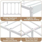 Struttura letto a piattaforma queen size con testiera, struttura in metallo resistente, 32 cm di spazio sotto il letto, robuste doghe, silenzioso, non è necessario il box spring, bianco