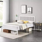 Struttura letto a piattaforma queen size con testiera, struttura in metallo resistente, 32 cm di spazio sotto il letto, robuste doghe, silenzioso, non è necessario il box spring, bianco
