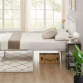 Struttura letto a piattaforma queen size con testiera, struttura in metallo resistente, 32 cm di spazio sotto il letto, robuste doghe, silenzioso, non è necessario il box spring, bianco