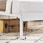 Struttura letto a piattaforma queen size con testiera, struttura in metallo resistente, 32 cm di spazio sotto il letto, robuste doghe, silenzioso, non è necessario il box spring, bianco