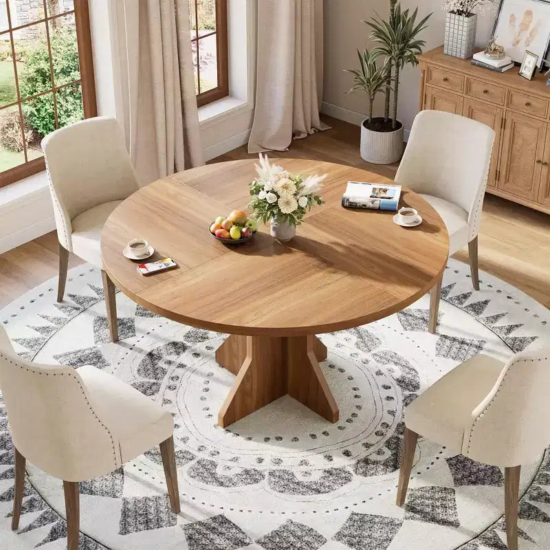 Tavolo da Pranzo Rotondo per 4-6 Persone - Tavolo da Cucina da 47 Pollici con Robusta Base a Pedestallo, Mobili da Sala da Pranzo per Piccoli Spazi in Soggiorno
