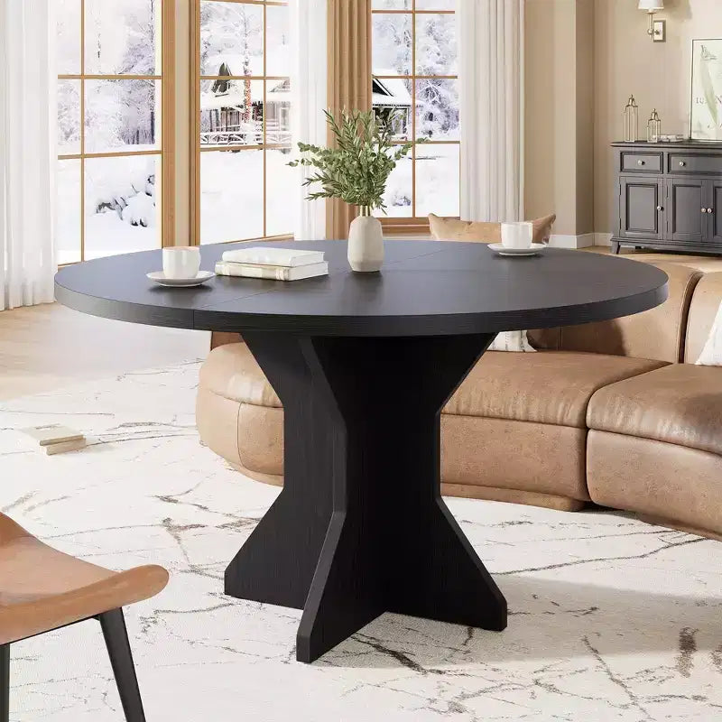 Tavolo da Pranzo Rotondo per 4-6 Persone - Tavolo da Cucina da 47 Pollici con Robusta Base a Pedestallo, Mobili da Sala da Pranzo per Piccoli Spazi in Soggiorno
