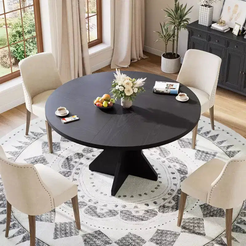 Tavolo da Pranzo Rotondo per 4-6 Persone - Tavolo da Cucina da 47 Pollici con Robusta Base a Pedestallo, Mobili da Sala da Pranzo per Piccoli Spazi in Soggiorno