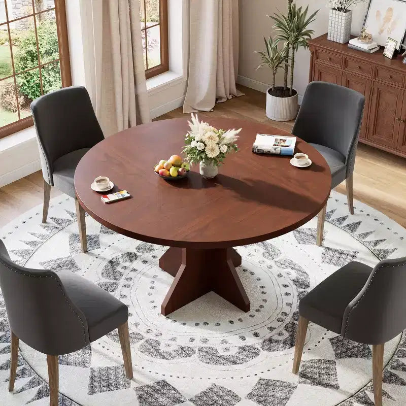 Tavolo da Pranzo Rotondo per 4-6 Persone - Tavolo da Cucina da 47 Pollici con Robusta Base a Pedestallo, Mobili da Sala da Pranzo per Piccoli Spazi in Soggiorno