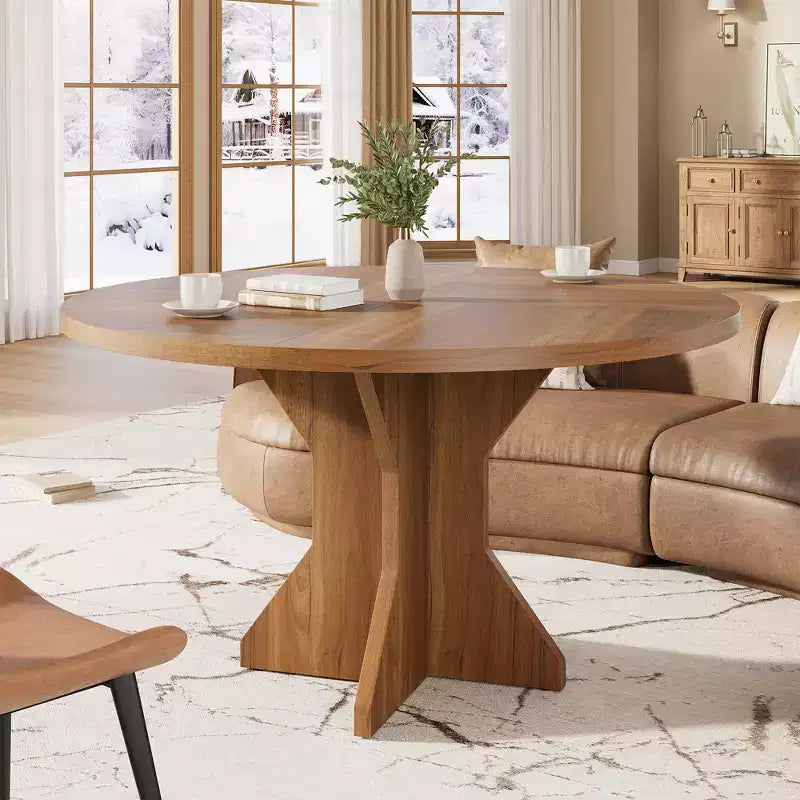 Tavolo da Pranzo Rotondo per 4-6 Persone - Tavolo da Cucina da 47 Pollici con Robusta Base a Pedestallo, Mobili da Sala da Pranzo per Piccoli Spazi in Soggiorno
