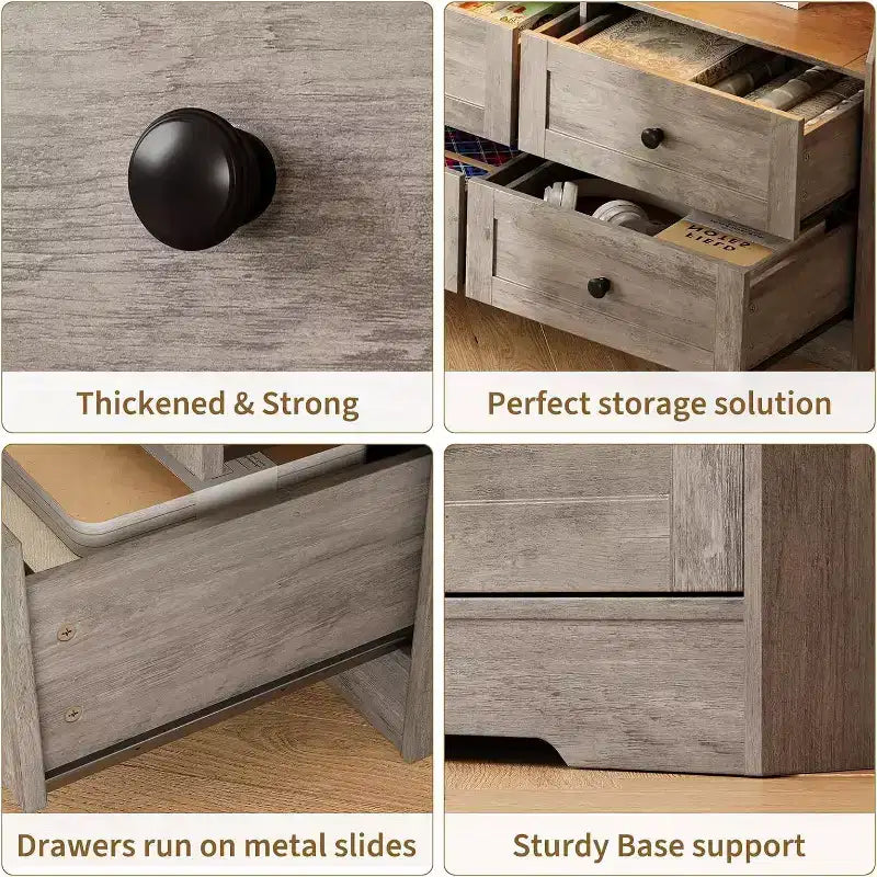 Cassettiera a 6 cassetti da 160 cm con luci RGB e presa di corrente, Comò in legno con ripiani aperti, per Soggiorno, Camera da letto, Ingresso