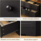 Cassettiera a 6 cassetti da 160 cm con luci RGB e presa di corrente, Comò in legno con ripiani aperti, per Soggiorno, Camera da letto, Ingresso