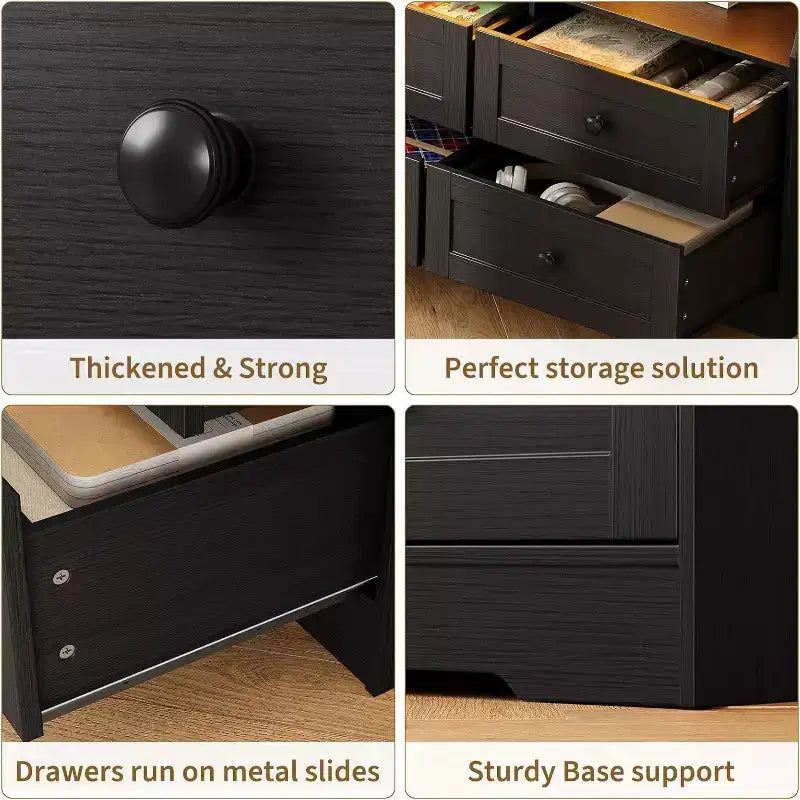 Cassettiera a 6 cassetti da 160 cm con luci RGB e presa di corrente, Comò in legno con ripiani aperti, per Soggiorno, Camera da letto, Ingresso