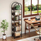 Libreria Alta 200 cm, Scaffale Stretto a 6 Ripiani con Telaio in Metallo, Scaffale Industriale Stretto per Soggiorno, Studio, Camera da Leto, Marrone Rustico