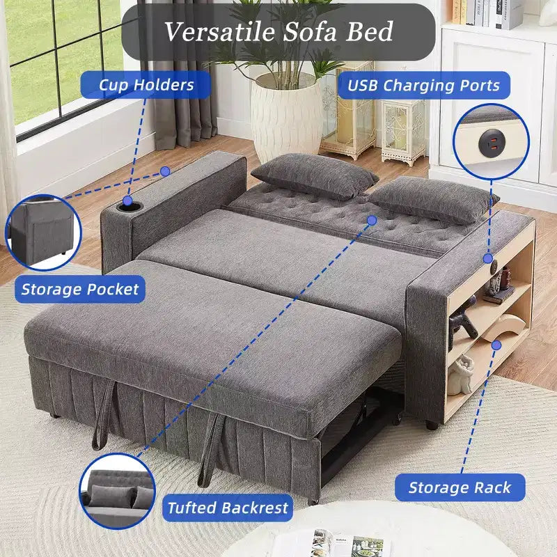 Divano letto estraibile 61.4 Divano convertibile a due posti Divano letto moderno con schienale regolabile per soggiorno, verde