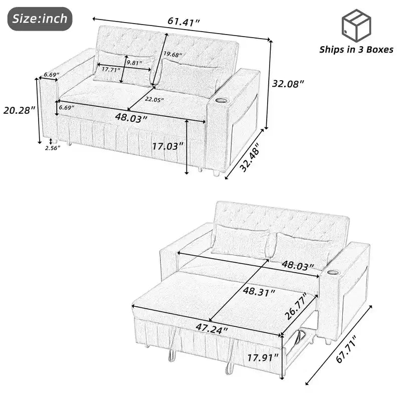 Divano letto estraibile 61.4 Divano convertibile a due posti Divano letto moderno con schienale regolabile per soggiorno, verde