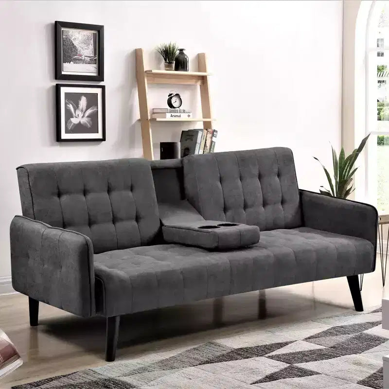 Whisen 72 Sleeper Sofa Bed, Convertible Folding Backrest to Full Bed with Cup Holder & Drop-Down Table
