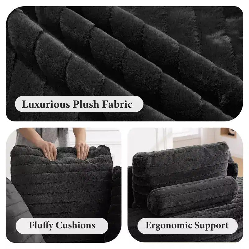 Oversized Round Sofa with Cushioned Backrest, Single Cloud Floor Sofa Chair For Living Room, No Assembly Required, Black