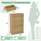 Comò moderno scanalato largo 5 cassetti, mobile contenitore in legno per camera da letto, cameretta, corridoio, soggiorno, rovere naturale 5 vani