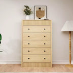 Comò moderno scanalato largo 5 cassetti, mobile contenitore in legno per camera da letto, cameretta, corridoio, soggiorno, rovere naturale 5 vani