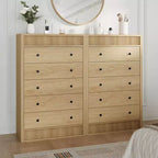 Comò moderno scanalato largo 5 cassetti, mobile contenitore in legno per camera da letto, cameretta, corridoio, soggiorno, rovere naturale 5 vani