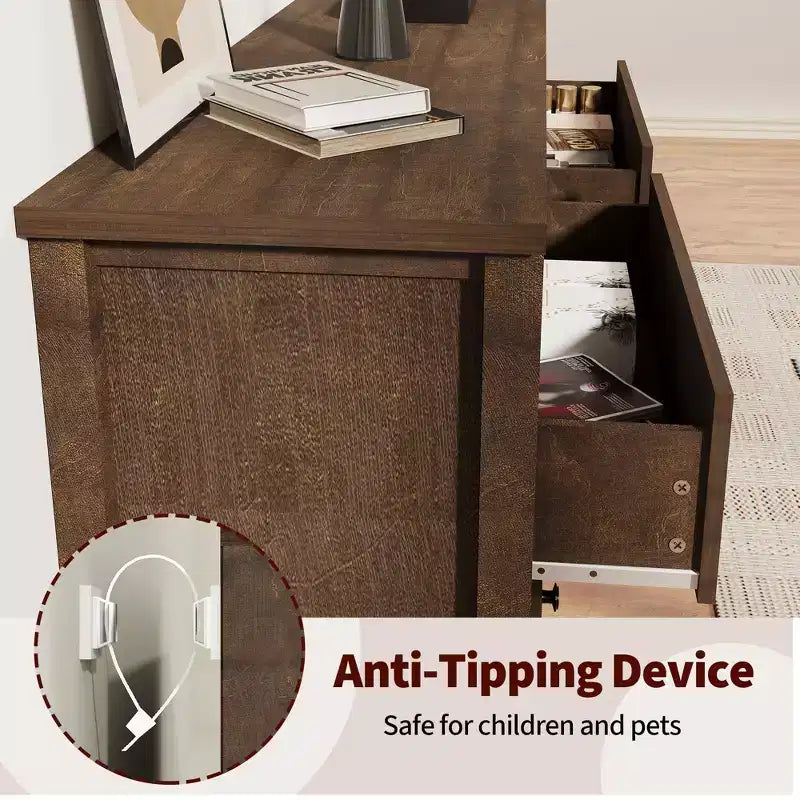 Comò moderno scanalato largo 5 cassetti, mobile contenitore in legno per camera da letto, cameretta, corridoio, soggiorno, rovere naturale 5 vani