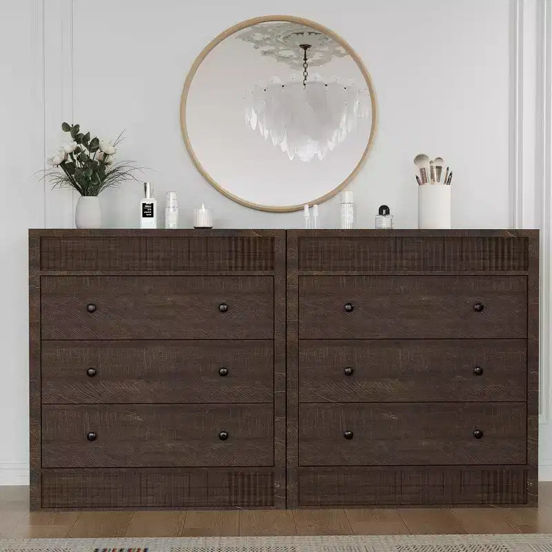 Comò moderno scanalato largo 5 cassetti, mobile contenitore in legno per camera da letto, cameretta, corridoio, soggiorno, rovere naturale 5 vani