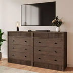 Comò moderno scanalato largo 5 cassetti, mobile contenitore in legno per camera da letto, cameretta, corridoio, soggiorno, rovere naturale 5 vani