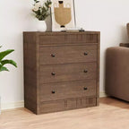 Comò moderno scanalato largo 5 cassetti, mobile contenitore in legno per camera da letto, cameretta, corridoio, soggiorno, rovere naturale 5 vani