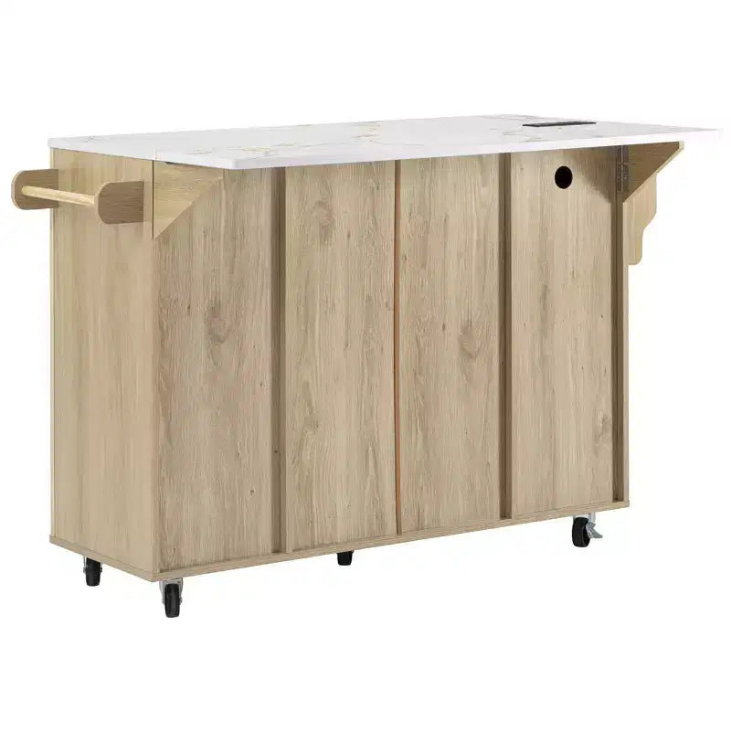Carrello da cucina con isola scanalata da 55,5 pollici, tavolo da isola con anta a ribalta, 4 ante e 3 cassetti