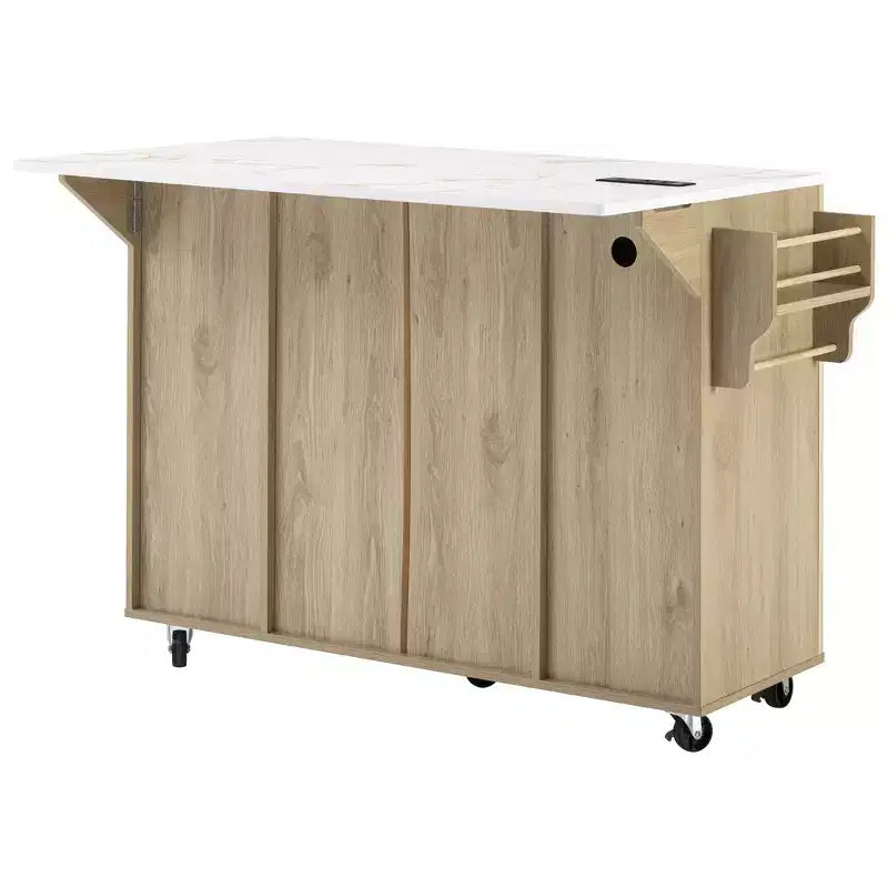 Carrello da cucina con isola scanalata da 55,5 pollici, tavolo da isola con anta a ribalta, 4 ante e 3 cassetti