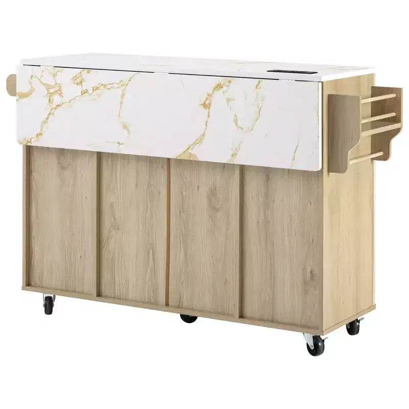 Carrello da cucina con isola scanalata da 55,5 pollici, tavolo da isola con anta a ribalta, 4 ante e 3 cassetti