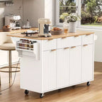 Carrello da cucina con isola scanalata da 55,5 pollici, tavolo da isola con anta a ribalta, 4 ante e 3 cassetti