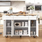 Carrello da cucina con isola scanalata da 55,5 pollici, tavolo da isola con anta a ribalta, 4 ante e 3 cassetti