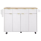 Carrello da cucina con isola scanalata da 55,5 pollici, tavolo da isola con anta a ribalta, 4 ante e 3 cassetti
