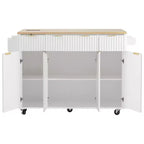 Carrello da cucina con isola scanalata da 55,5 pollici, tavolo da isola con anta a ribalta, 4 ante e 3 cassetti