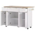 Carrello da cucina con isola scanalata da 55,5 pollici, tavolo da isola con anta a ribalta, 4 ante e 3 cassetti