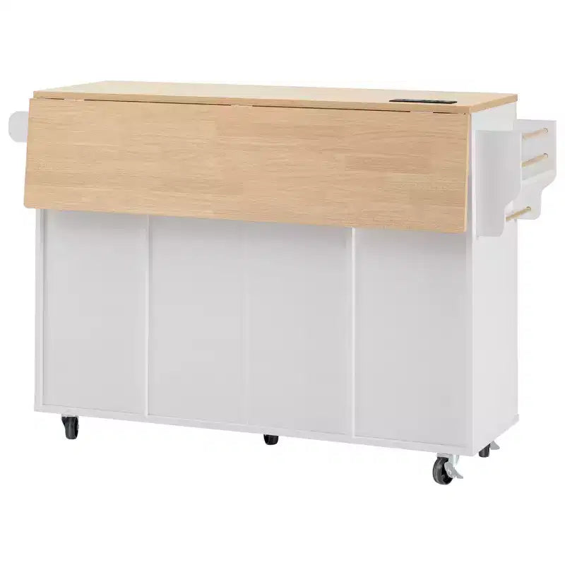 Carrello da cucina con isola scanalata da 55,5 pollici, tavolo da isola con anta a ribalta, 4 ante e 3 cassetti