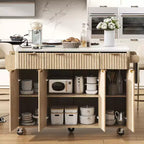 Carrello da cucina con isola scanalata da 55,5 pollici, tavolo da isola con anta a ribalta, 4 ante e 3 cassetti