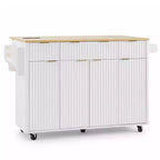 Carrello da cucina con isola scanalata da 55,5 pollici, tavolo da isola con anta a ribalta, 4 ante e 3 cassetti