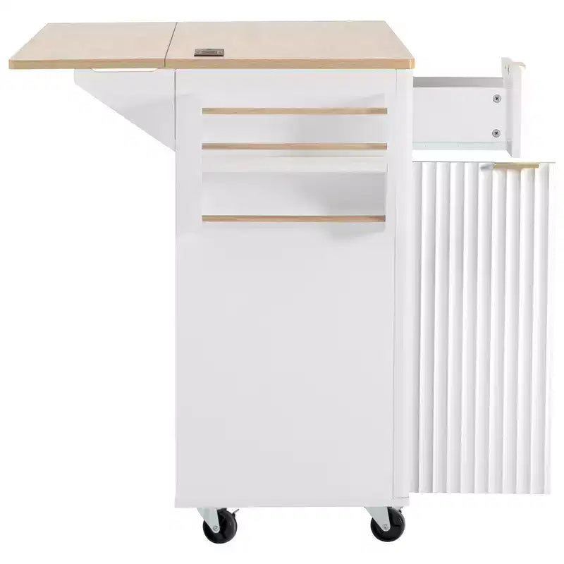 Carrello da cucina con isola scanalata da 55,5 pollici, tavolo da isola con anta a ribalta, 4 ante e 3 cassetti