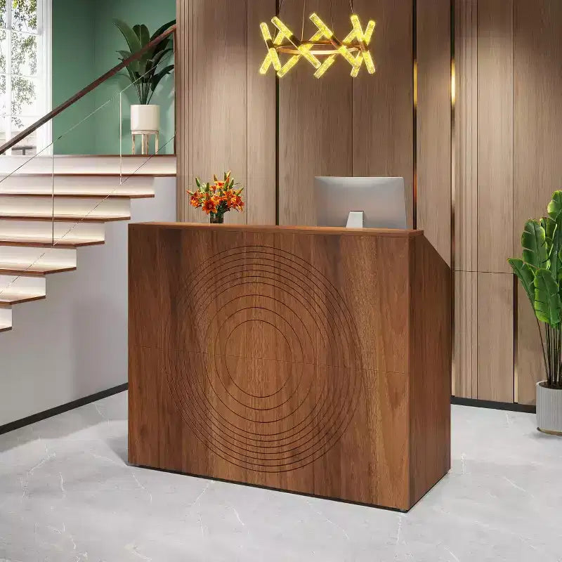 Bancone da reception da 47 pollici con ripiano, banco da reception moderno con passacavo per hall, salone di bellezza, ufficio domestico, noce