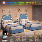 Telaio Letto Singolo con 2 Cassetti Contenitore, Letto a Piattaforma Imbottito con Testiera Arcobaleno per Bambini, Supporto con Doghe in Legno Massello, Nessuna Rete a Molle Necessaria