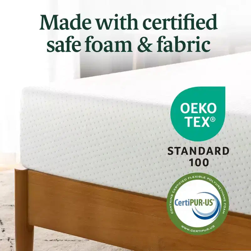 Materasso in memory foam al tè verde, gemello da 8 pollici, senza fibra di vetro, sensazione medio-rigida, sollievo dalla pressione a zone, schiume e tessuto certificati sicuri