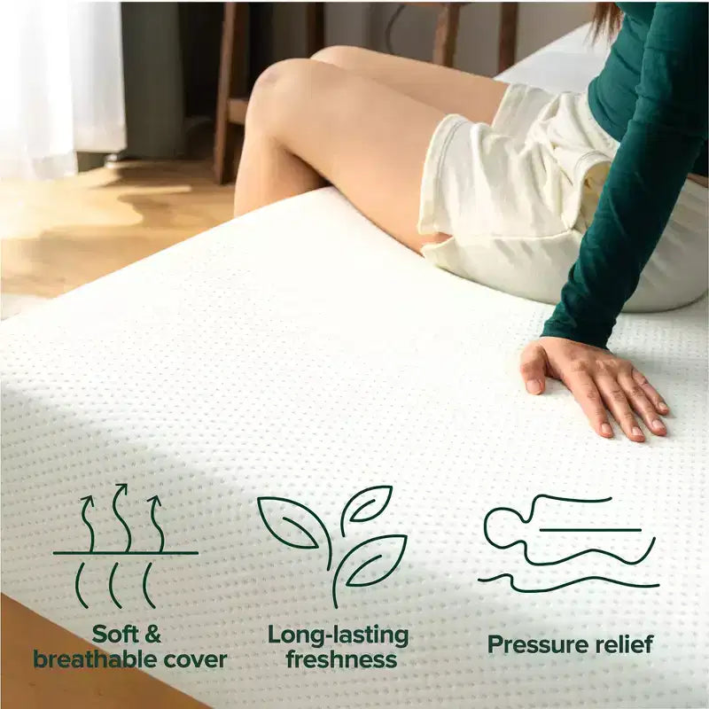 Materasso in memory foam al tè verde, gemello da 8 pollici, senza fibra di vetro, sensazione medio-rigida, sollievo dalla pressione a zone, schiume e tessuto certificati sicuri