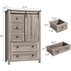 Cassettiera da fattoria da 122 cm con 5 cassetti e anta scorrevole a granaio, ripiano regolabile, per camera da letto e soggiorno, grigia