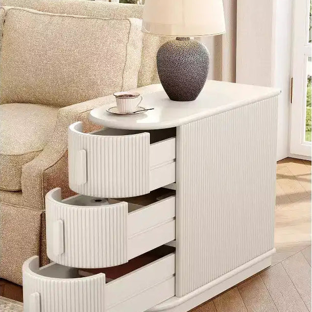 Lantine End Table with 3 Drawers, No Assembly Mid-Century Modern Sofa Side Table for Living Room, Slim Nightstand for Bedroom, White