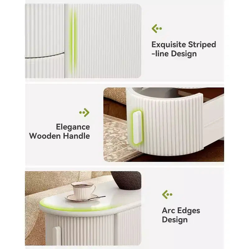 Tavolino con 3 cassetti, nessun montaggio, tavolo laterale per divano in stile moderno di metà secolo per soggiorno, comodino sottile per camera da letto, bianco