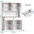 Dispensa da Cucina 71, Credenza da Cucina Autoportante con 2 Cassetti e Supporto per Microonde, Mobile Bar da Caffè in Legno per Soggiorno e Cucina
