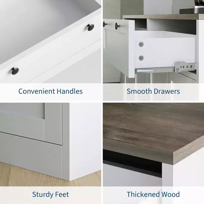 Dispensa da Cucina 71, Credenza da Cucina Autoportante con 2 Cassetti e Supporto per Microonde, Mobile Bar da Caffè in Legno per Soggiorno e Cucina
