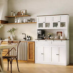 Dispensa da Cucina 71, Credenza da Cucina Autoportante con 2 Cassetti e Supporto per Microonde, Mobile Bar da Caffè in Legno per Soggiorno e Cucina